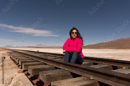 train lines in the Bolivian altiplano, tourist spot in uyuni