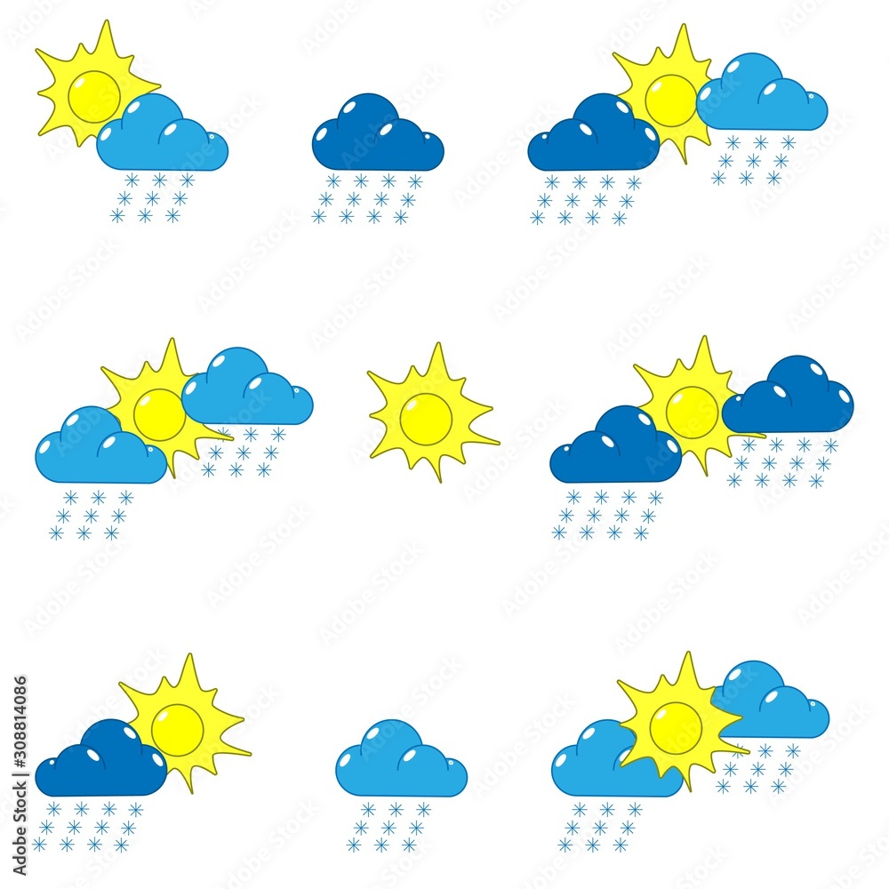 Weather. Rain and sun is behind the clouds. Vector.