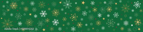 FRISE FLOCONS DE NEIGE FOND VERT