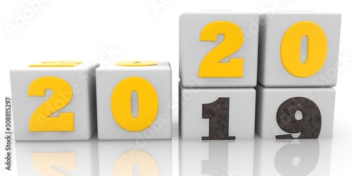 Wallpaper Mural New Year 2020 concept in gold and rusted metal on white toy blocks Torontodigital.ca