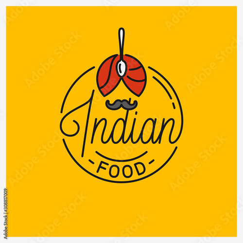 Indian Food Logo. Round linear of Indian turban