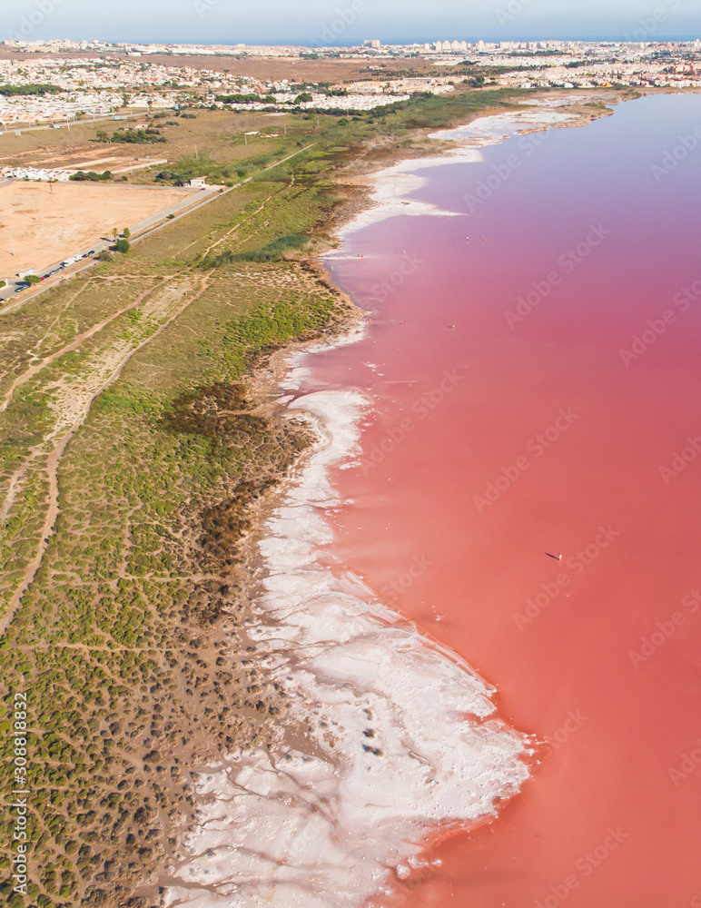 Beautiful aerial wide vibrant summer view of las Salinas de Torrevieja, The  Pink Lake Of Torrevieja, pink salt lagoon in Torrevieja, Costa Blanca,  province of Alicante, Spain Stock Photo | Adobe Stock