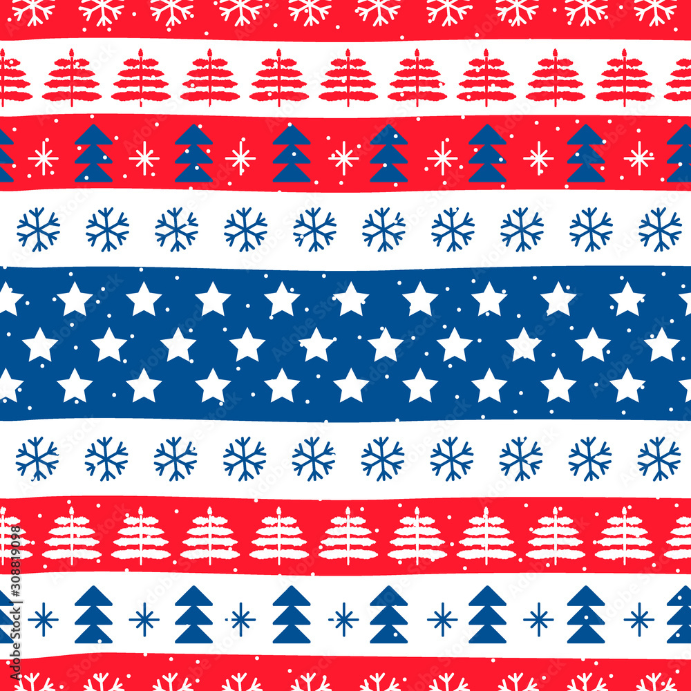 Christmas Scarf seamless patterns in National Color Flag United States of America style. Vector Christmas Scarf seamless patterns in National Color Flag United States of America style. Vector