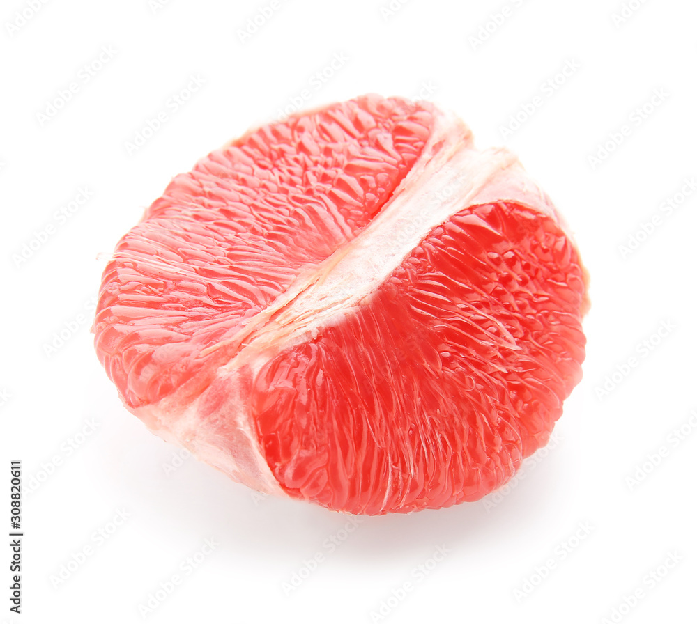 Piece of fresh grapefruit on white background