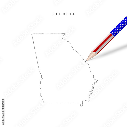 Georgia US state vector map pencil sketch. Georgia outline map with pencil in american flag colors