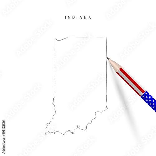 Indiana US state vector map pencil sketch. Indiana outline map with pencil in american flag colors