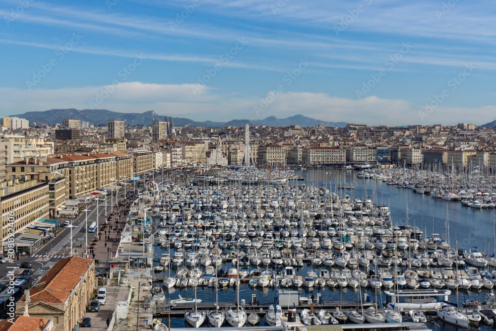 Marseille old port panorama, France