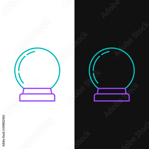 Green and purple line Magic ball icon isolated on white and black background. Crystal ball. Vector Illustration
