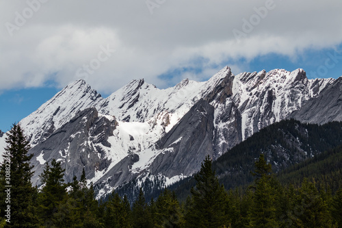 snow capped mountains in summer at banff