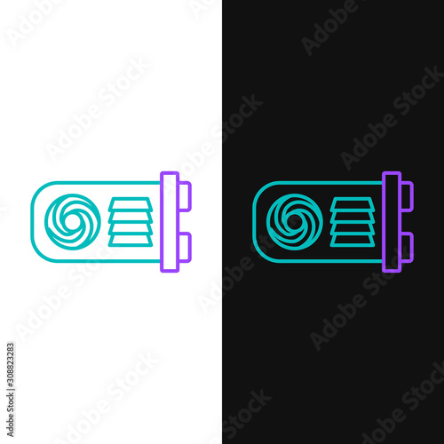 Green and purple line Mining farm icon isolated on white and black background. Cryptocurrency mining, blockchain technology, bitcoin, digital money market, wallet. Vector Illustration