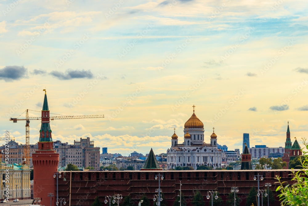 Obraz premium View of Moscow Kremlin and Cathedral of Christ the Saviour in the centre of Moscow, Russia