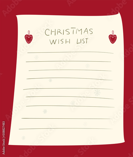 Christmas wish list page template. Hand drawn graphic for Christmas. Vector illustration
