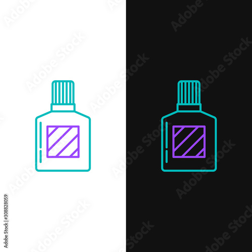 Green and purple line Aftershave icon isolated on white and black background. Cologne spray icon. Male perfume bottle. Vector Illustration