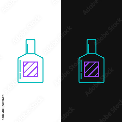 Green and purple line Aftershave icon isolated on white and black background. Cologne spray icon. Male perfume bottle. Vector Illustration