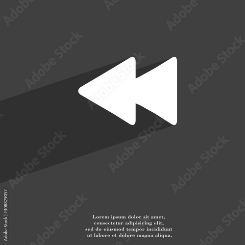 rewind icon symbol Flat modern web design with long shadow and space for your text. 