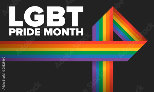 LGBT Pride Month in June. Lesbian Gay Bisexual Transgender. Celebrated annual. LGBT flag. Rainbow love concept. Human rights and tolerance. Poster, card, banner and background. Vector ilustration