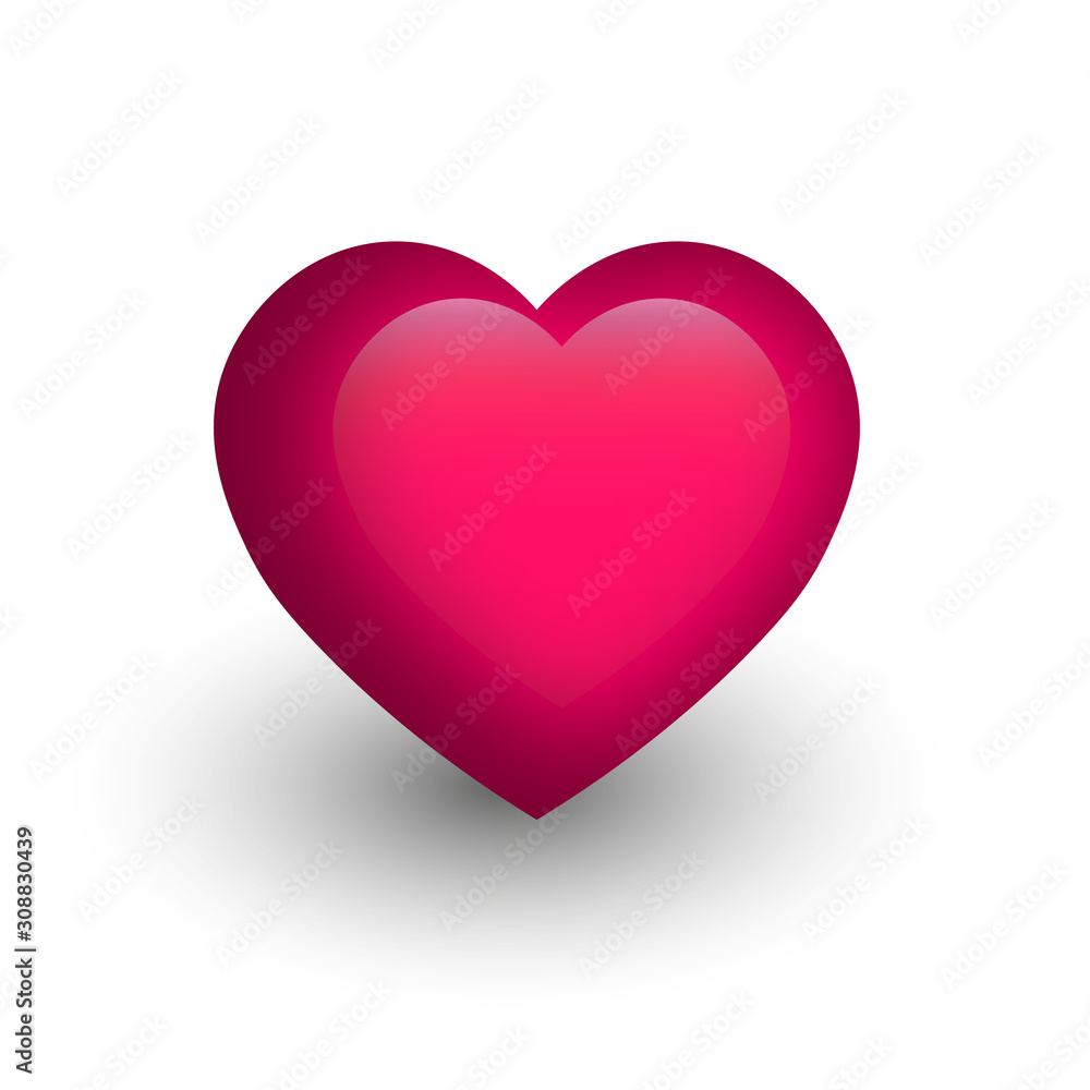 Pink heart with glossy effect. A symbol of love and St Valentines Day. 3D vector illustration