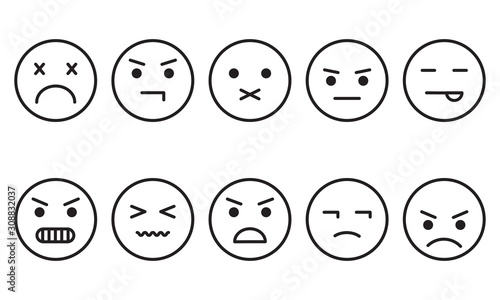 Frustration and anger, different emotions face icons. Vector illustration