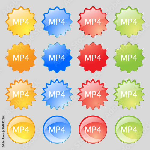 Mpeg4 video format sign icon. symbol. Big set of 16 colorful modern buttons for your design. photo