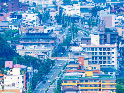 View of Kyoto City from the stage of Shogunzuka Seiryuden in Yamashina-ku, Kyoto, Japan photo