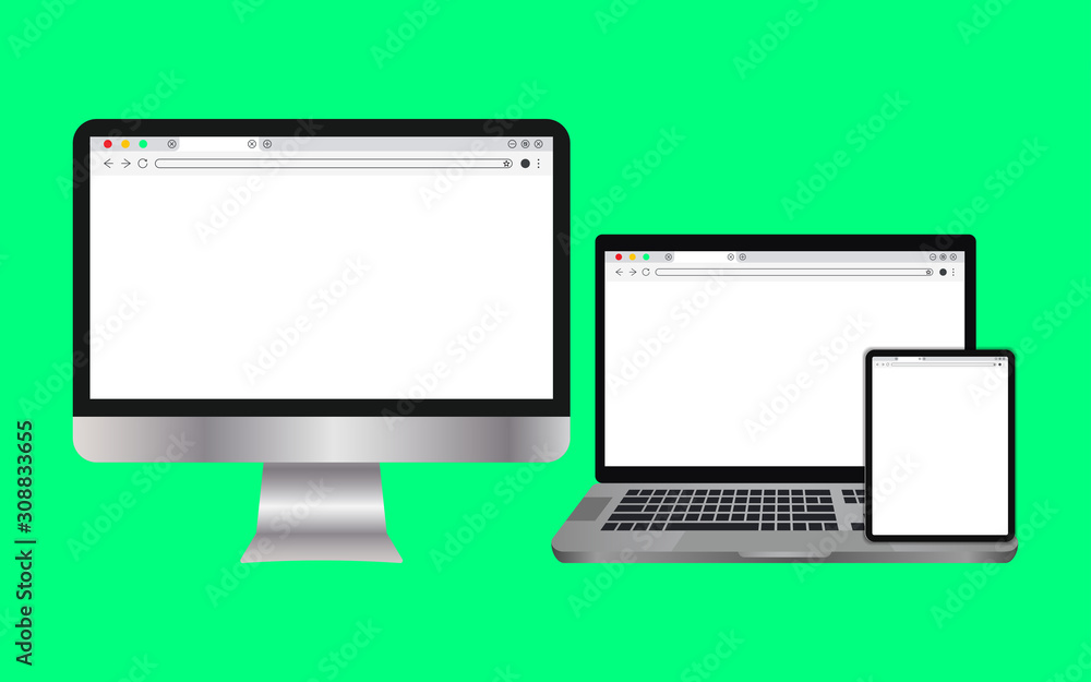 Simple white Web browser window with a green background and isolated with Computers, Laptops and Tablets. Simple white Web browser window with a green background and isolated with Computers, Laptops and Tablets.