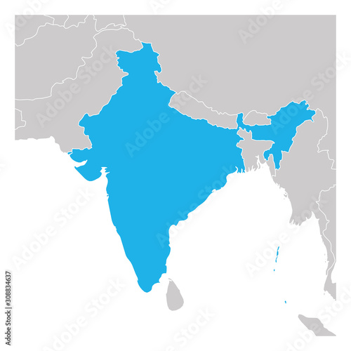 Map of India green highlighted with neighbor countries
