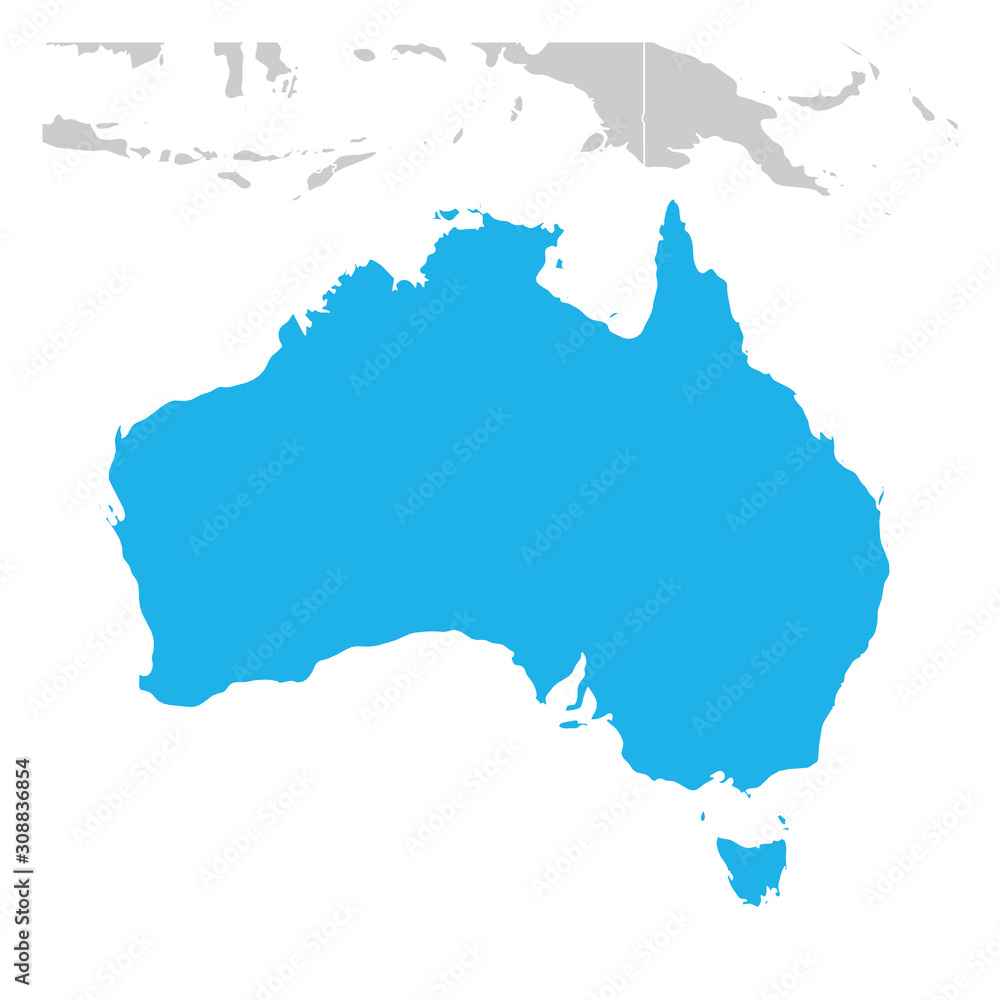 Fototapeta premium Map of Australia green highlighted with neighbor countries