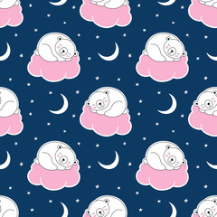 Wandcirkels Dieren met ballon patronen IJsbeertje slaapt op roze wolk  © inna_tan
