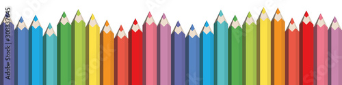 Colorful spectrum of pencils. Sharpened crayons set. Seamless horizontal vector illustration