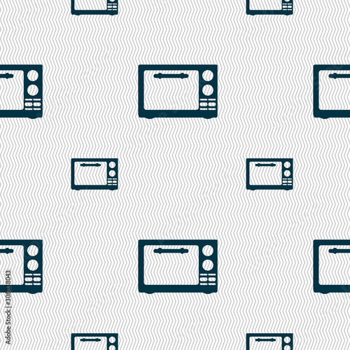 Microwave oven sign icon. Kitchen electric stove symbol. Seamless pattern with geometric texture. 