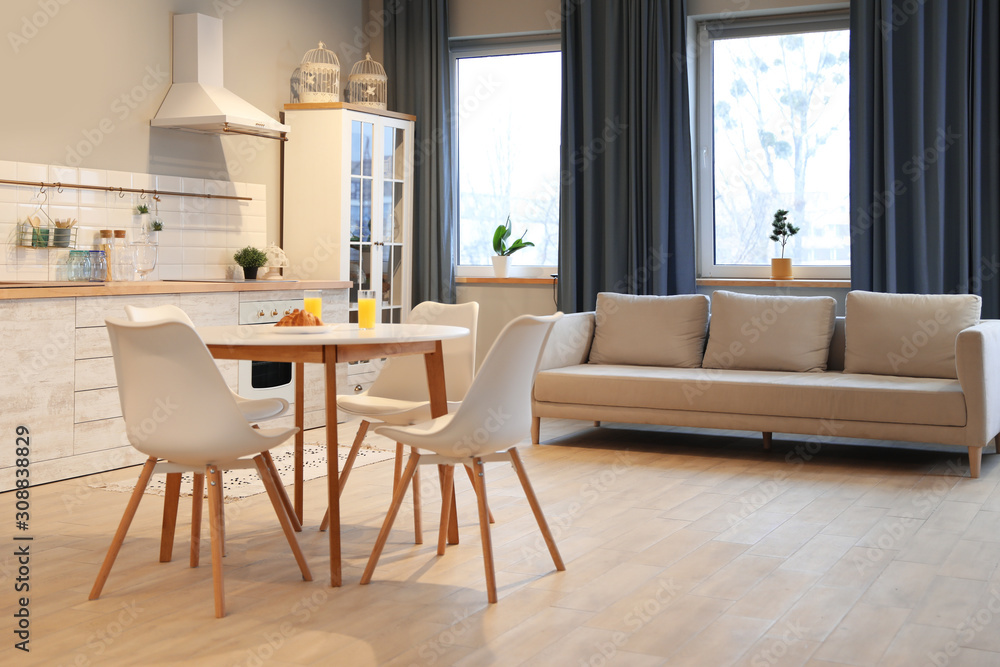 Fototapeta premium Modern kitchen interior with new stylish furniture