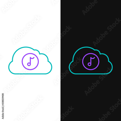 Green and purple line Music streaming service icon isolated on white and black background. Sound cloud computing, online media streaming, online song, audio wave. Vector Illustration