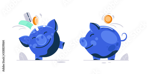 Piggy bank with coin. Icon saving or accumulation of money, investment, donat