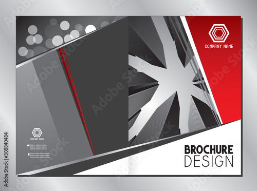 Business brochure cover template (A3 to A4 format - 420x297 mm - front and back cover) - red graphics