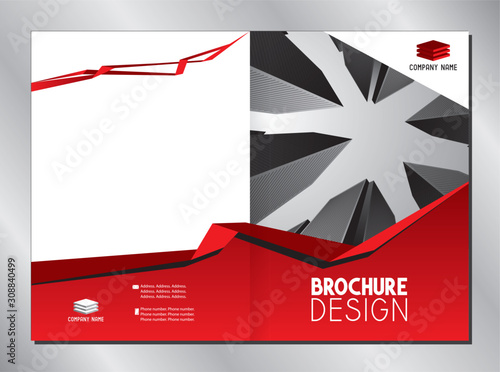 Business brochure cover template (A3 to A4 format - 420x297 mm - front and back cover) - red graphics