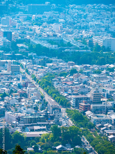 View of Kyoto City from the stage of Shogunzuka Seiryuden in Yamashina-ku, Kyoto, Japan photo