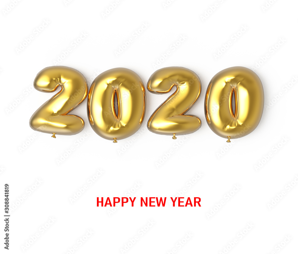 2020 golden balloon numbers for New Year holiday poster, white background 2020 golden balloon numbers for New Year holiday poster, white background