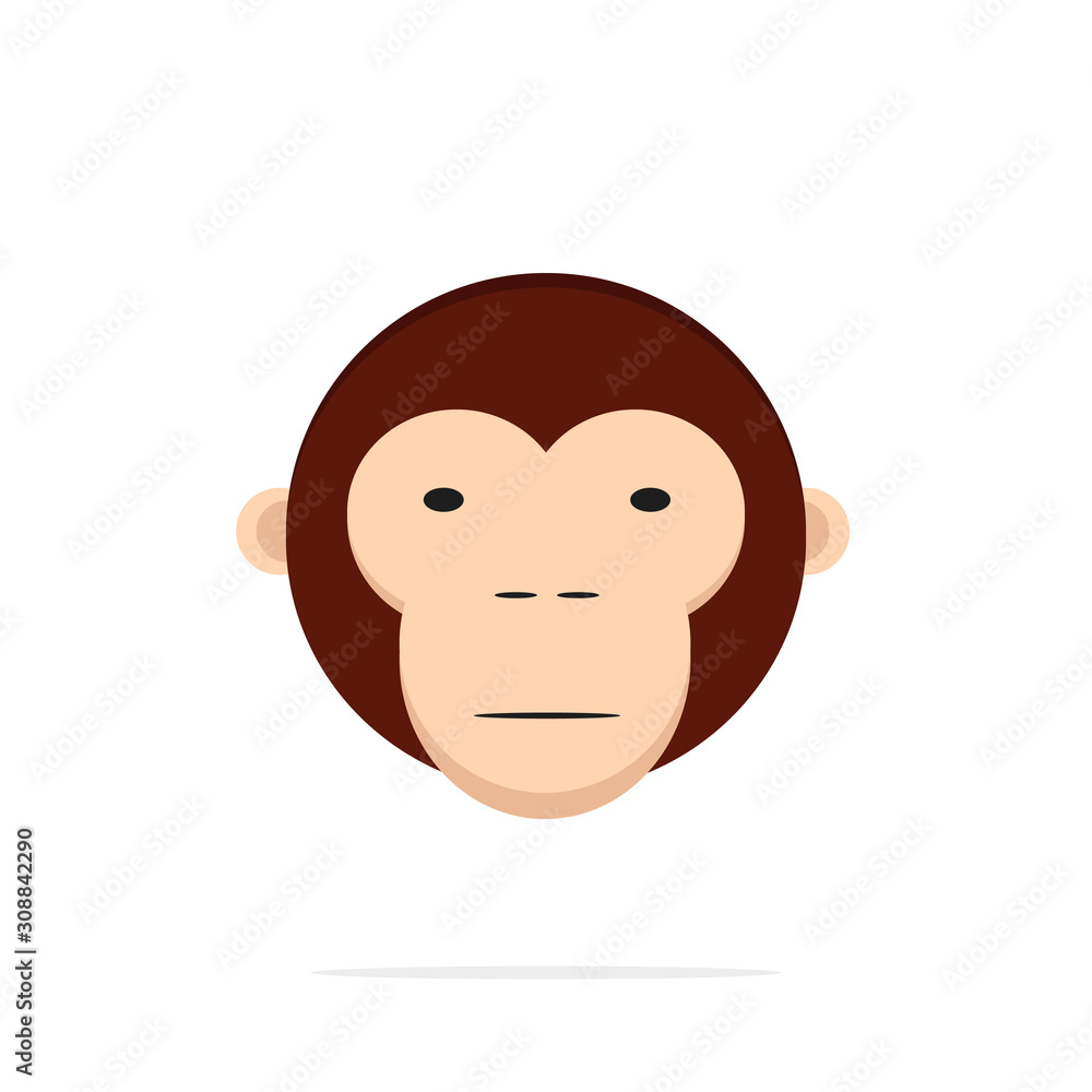 Cartoon cute monkey face, isolated on white background flat icon stock vector illustration. Cartoon cute monkey face, isolated on white background flat icon stock vector illustration.