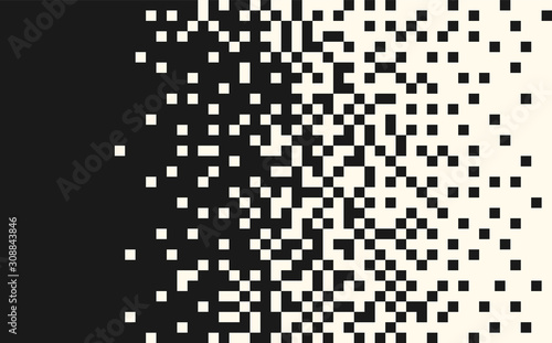 Pixel random horizontal mosaic, repeat, seamless pattern. Indent, space for text. Vector design element on isolated background.