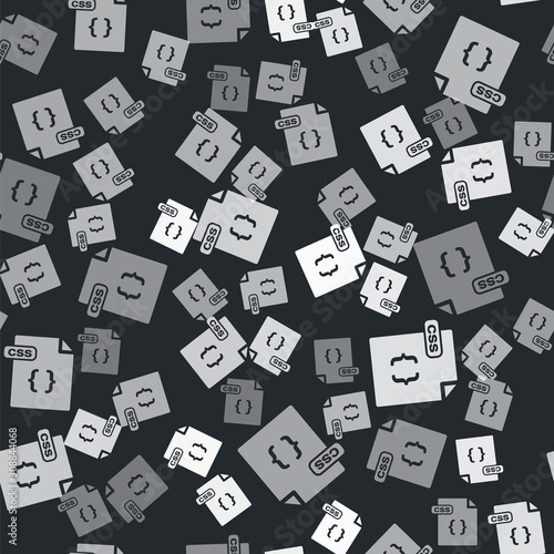 Grey CSS file document. Download css button icon isolated seamless pattern on black background. CSS file symbol. Vector Illustration