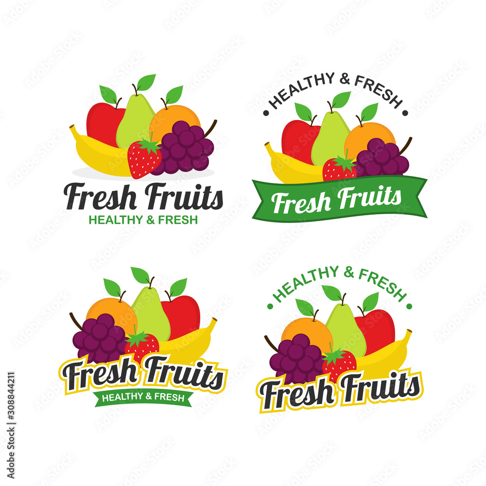Fresh Fruits Logo Design Vector Set Stock Vector | Adobe Stock