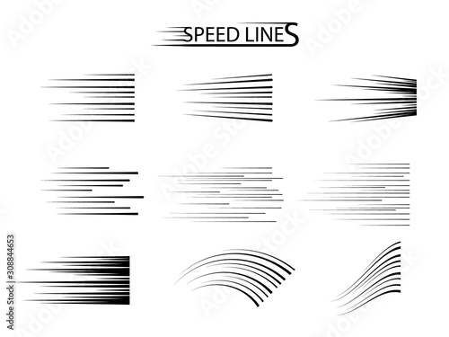 Speed Line Set. Vector design elements isolated on light background.