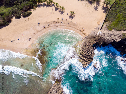 Aerial Drone Photo of La Poza del Obispo beach in Arecibo Puerto Rico
