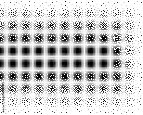 Pixel mosaic explosion. Effect, dissolution, monochrome fine particles, squares. Vector element isolated background.