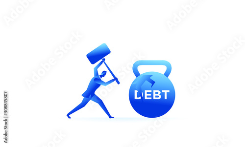 Businessman tries hard to escape with debt. Business work concept illustration about debt and credit. Vector illustration of a flat design