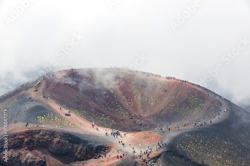 Aerial view of Crater Silvestri Inferiori (1886m) on Mount Etna, Etna national park, Sicily, Italy. Silvestri Inferiori - lateral crater of the 1892 year eruption