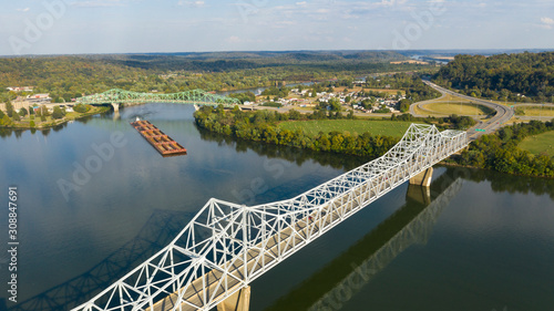 Photos Aerial Perspective Barge Transportation Over Gallipolis Waterfront along the Ohi