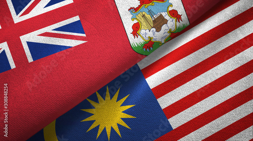 Fototapeta Naklejka Na Ścianę i Meble -  Bermuda and Malaysia two flags textile cloth, fabric texture
