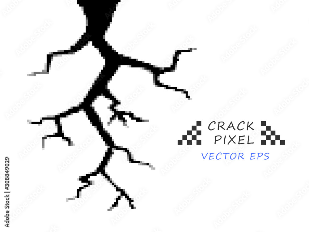 Fototapeta premium Crack. Abstract pixel design element. Vector object isolated on a light background.