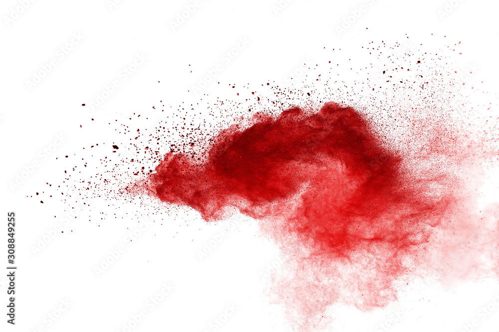 Red powder explosion on white background. Colored cloud. Colorful dust explode. Paint Holi. Red powder explosion on white background. Colored cloud. Colorful dust explode. Paint Holi.